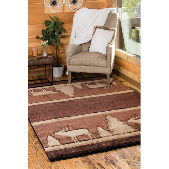 United Weavers Rustic Forest Cedar City Brown Hand-Carved Area Rug or Runner