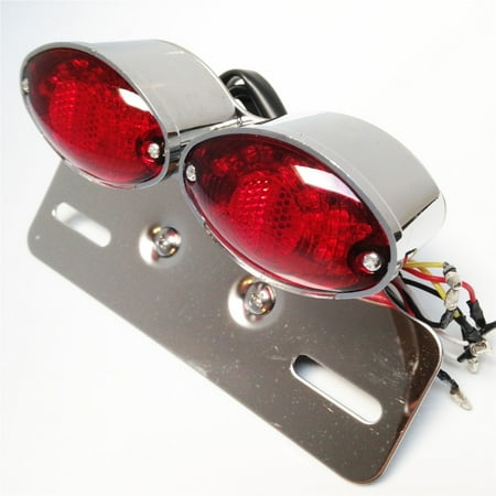 Snake Eye Tail Light - HTT-MOTOR Universal Cat Eye Custom Motorcycle Tail Brake License Plate light Chromed Red See description for detail