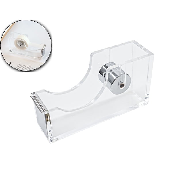 Clear Acrylic 1 Inch Core Desktop Adhesive Tape Dispenser Cutter with Tape for Office