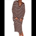 thumbnail image 4 of Vestido de Suéter A Rayas para Mujer, Otoño, de Punto Grueso, Cuello en V, Larga, Abertura, Holgado, Midi. Marrón L, 4 of 9