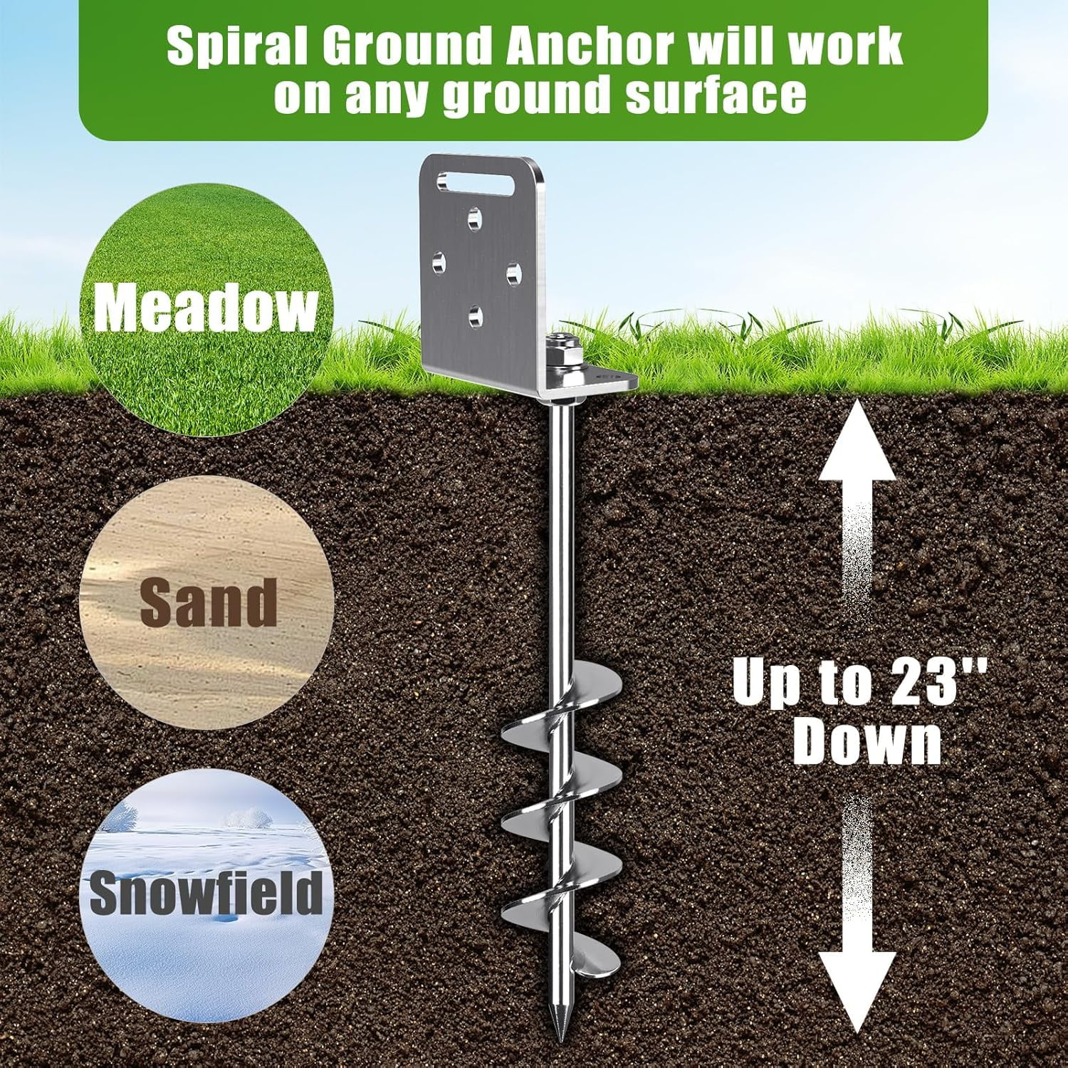2/4/6 Pack 18" 24" Ground Anchors Screw in Shed Earth Anchor Stakes Set with L Bracket Trampoline Anchor Spiral Swingset Anchors for Swing Set, Fence, Tent, Mobile Home, Canopy, Carport, Playset