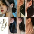 thumbnail image 3 of GKNET 925 Silver Flower Tassel Chain Earrings Ear clip Drop Dangle Women Jewellery Hot-Gold Heart, 3 of 9