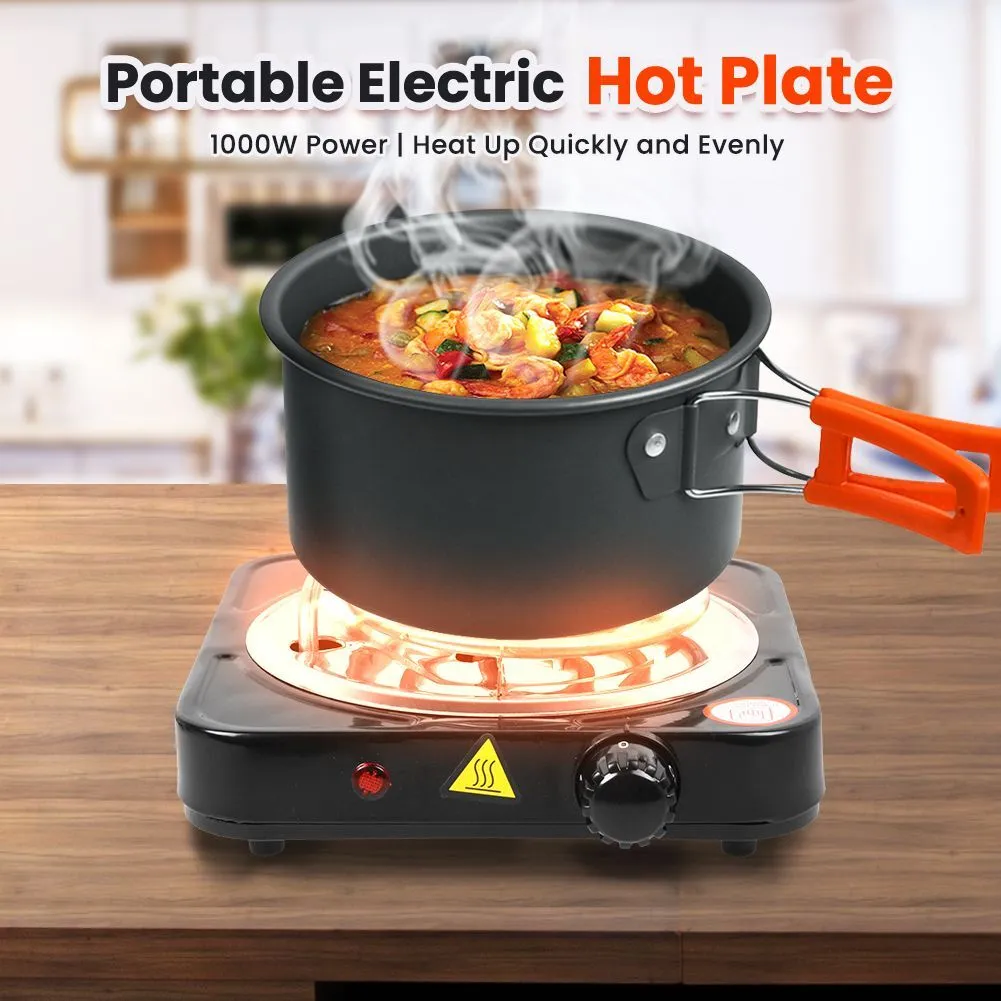 Wallfire Portable Heating Hot Plate Stove, 1000W Countertop Single Flat Electric Hot Burner, 5 Temperature Adjustments,  Electric Single Burner for Dorm Office Home Camp,Black
