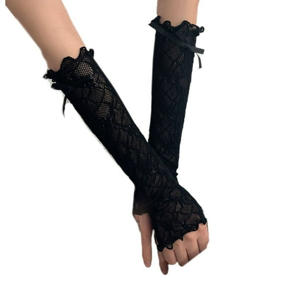 MINGPAI Arm Sleeves for Women Fingerless Lace Gloves UV Protection Dress Accessories