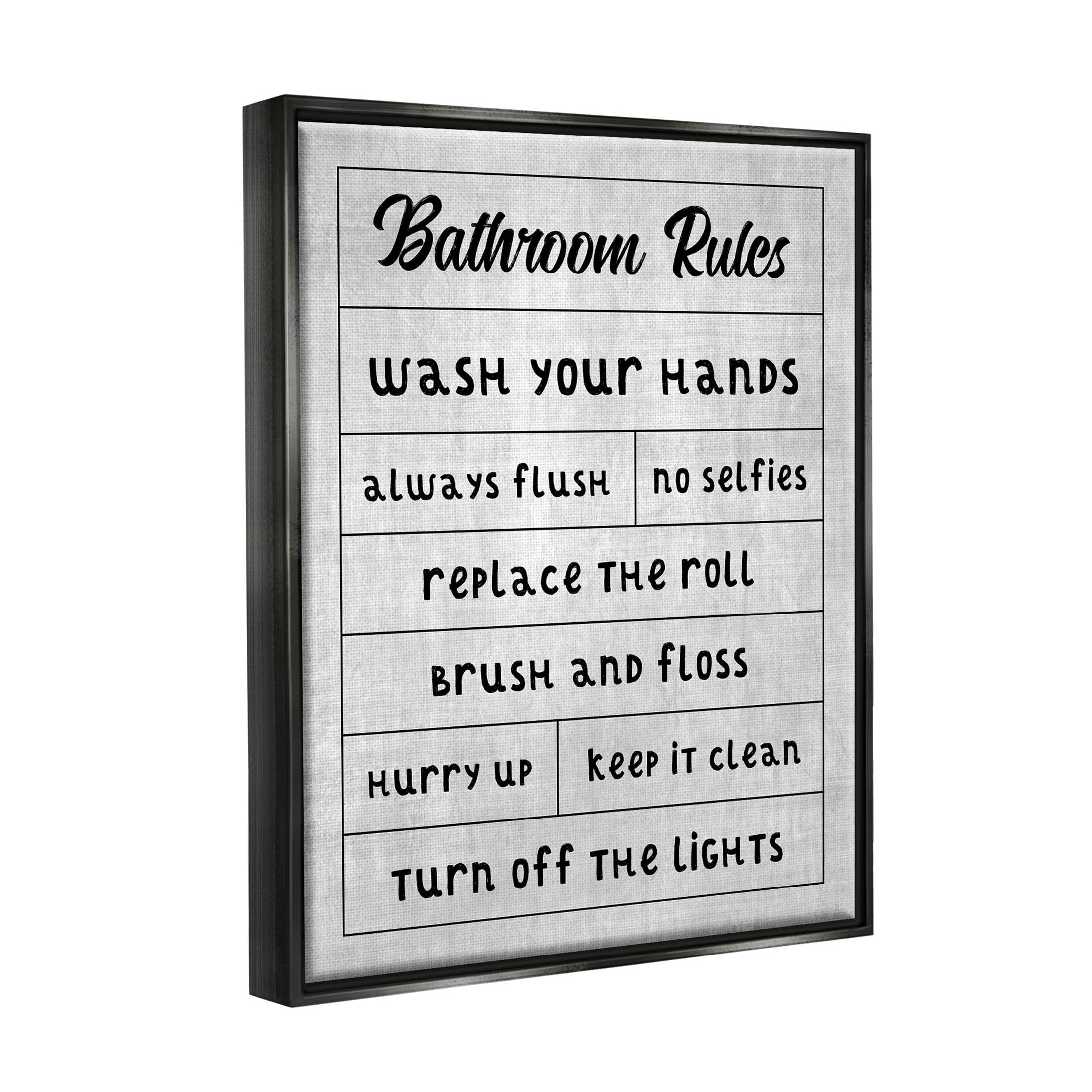 Stupell Industries Bathroom Rules Checklist Graphic Art Jet Black Floating Framed Canvas Print Wall Art, Design by CAD Designs