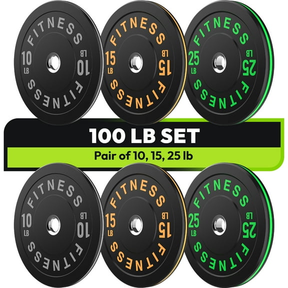 HANDBODE Bumper Plates, Olympic Weight Plates 100 lb Set, Black Rubber Bumper Weights Plate with 2 Inch Steel Insert for Barbell, Colored Standard Strength Training Plates for Weightlifting