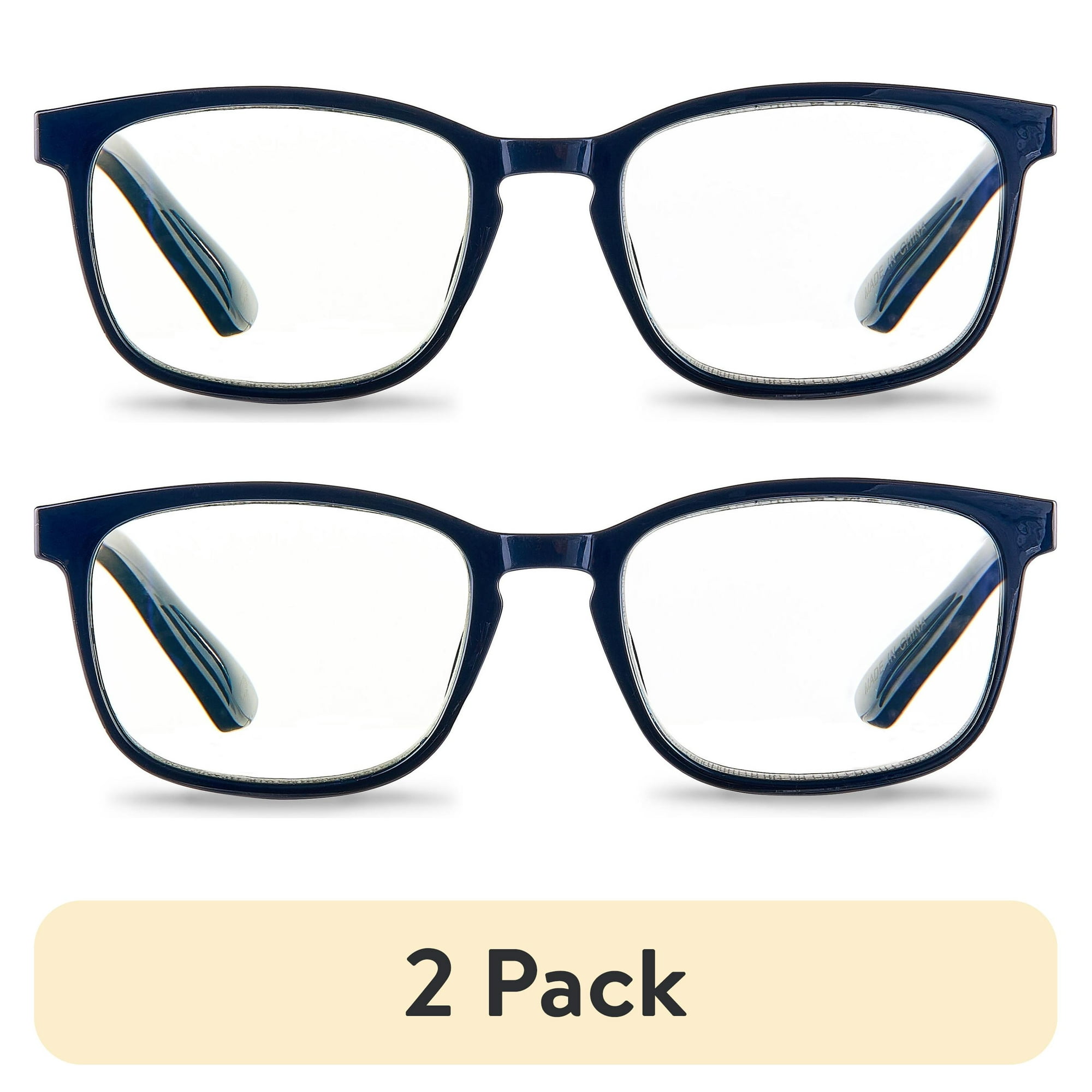 (2 pack) Equate Unisex Pike Bluelight Rectangular Reading Glasses with Case, Dark Grey Blue, +2.50