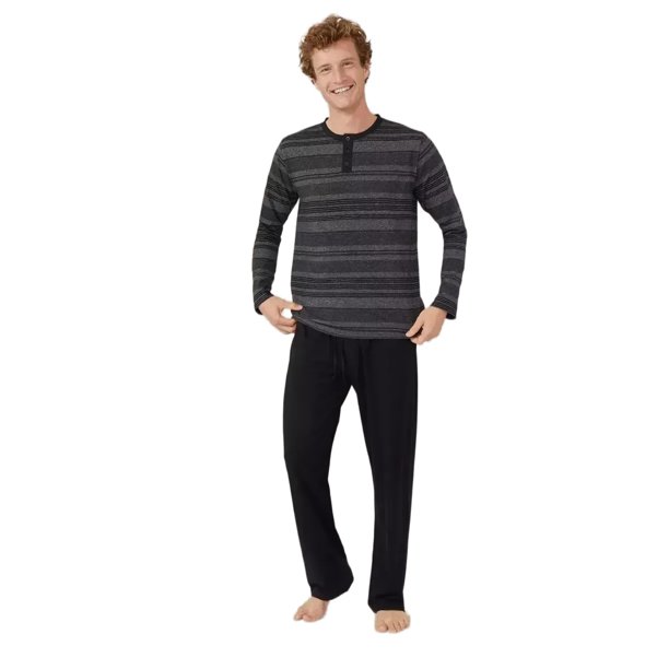 Debenhams - Set de Pijama Largo de Rayas de Jersey para Hombre (Negro)