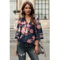 thumbnail image 4 of ABPHQTO Blusa de mujer floral roja con manga 3/4 acampanada, 4 of 5