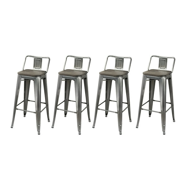 Gia Design Group 30 Inch Low Back Metal Stool Chair With Wood Seat Gunmetal Set Of 4 Walmart Com Walmart Com