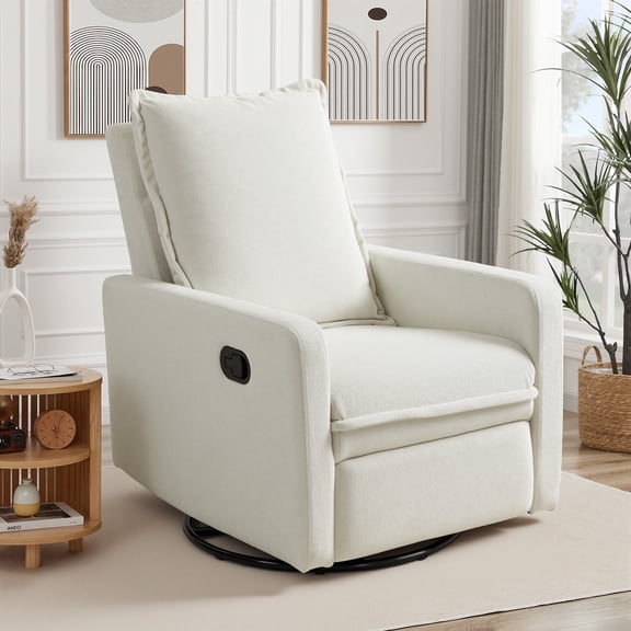 HSUNNS 360° Swivel Rocker Recliner for Adults, Small Rocking Recliner for Small Spaces, Nursery Glider Recliner, Rocking Chair , Manual Recliner Chair for Living Room, Bedroom, White