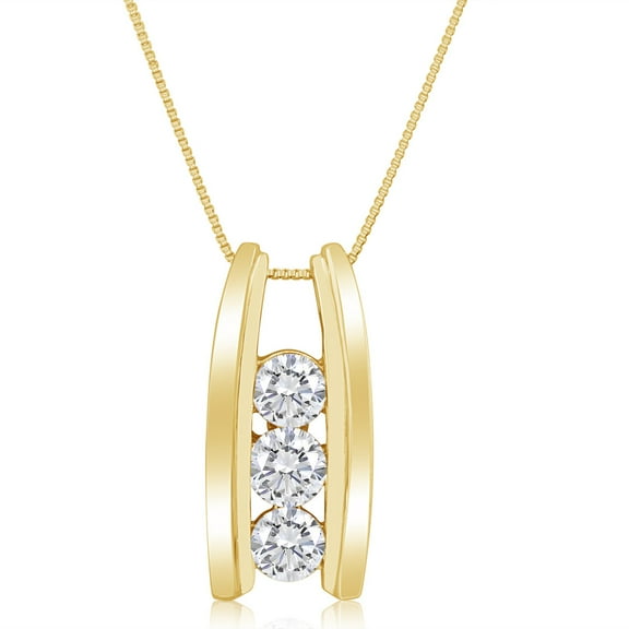 1.00ctw Diamond Three Stone Pendant Necklace in 14k Yellow Gold