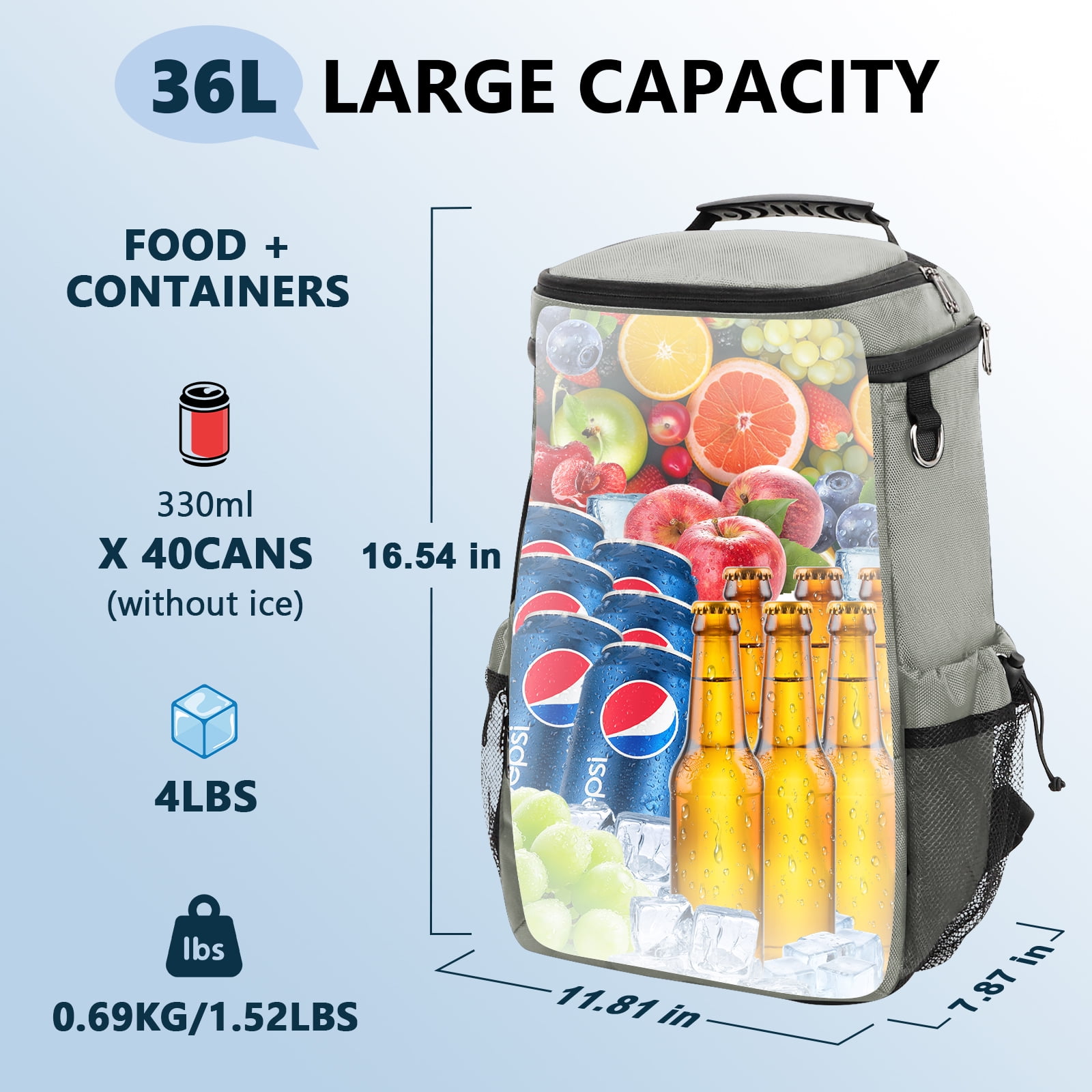 Cshidworld Cooler Backpack - 40 Cans Insulated Leak Proof Backpack Cooler Portable Picnic Camping Beach Hiking BBQ Cooler Bag for Men and Women, Gray