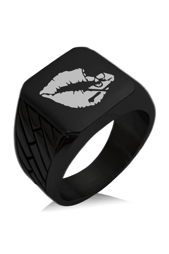Stainless Steel Skull & Crossbones Kiss of Death Geometric Pattern Biker Style Polished Ring