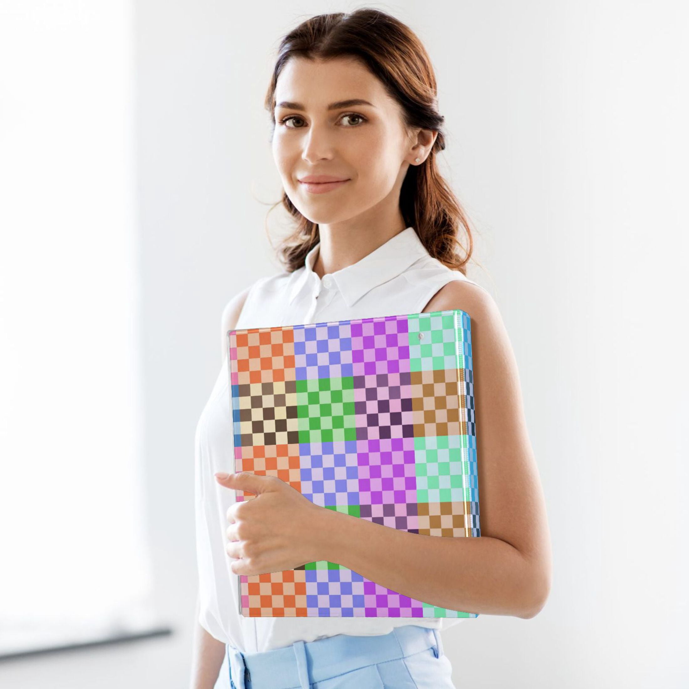 ALAZA Multicolor Checkered-a5 Hardcover 3 Ring Binder 1.5" Round Rings Interior Pockets Binders Organizer 1 Pack