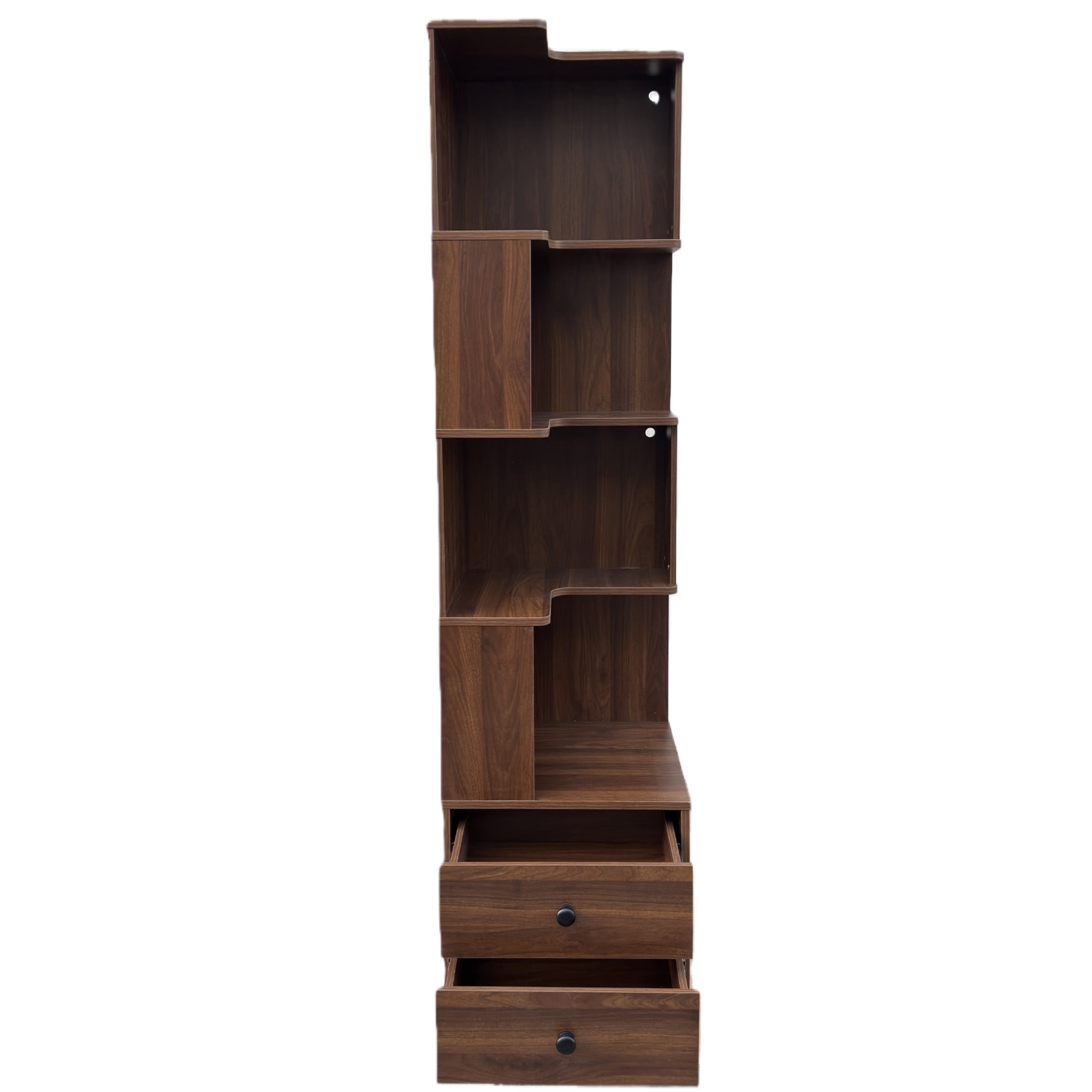 Corner Bookshelf 4-Tier L-Shaped Display Shelf with LED Lights for Home Office, Walnut