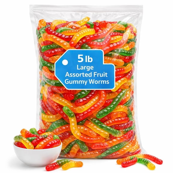 World's Best Large Assorted Fruit Gummi Worms, 5lbs of Candy 628137