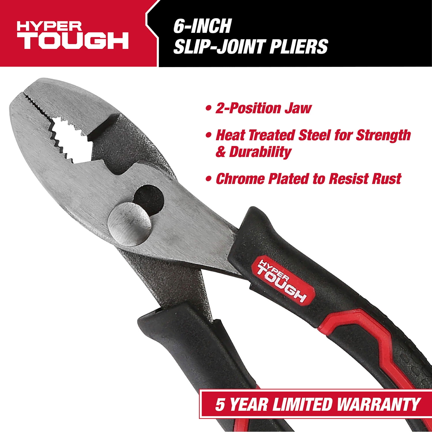 Hyper Tough 6-inch Slip Joint Pliers with Ergonomic Soft Grip Handles