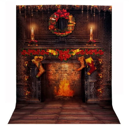 5x7ft Christmas Fireplace Photography Vinyl Fabric Photo Studio