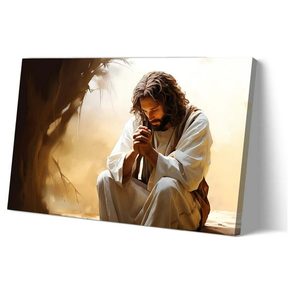 Jesus Wall Art with Cat Decor for Cat Lovers Poster Pictures Artwork Giclee Print on Canvas for Living Room Modern Bedroom Painting Panel