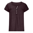 thumbnail image 3 of QLEICOM Women 2023 Summer Tops T-shirt Colored Cotton Solid V-Neck Short Sleeve T-shirt Top Coffee 4XL, US Size 16, 3 of 6
