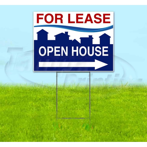 For Lease Open House Right (18" x 24") Yard Sign, Includes Metal Step Stake