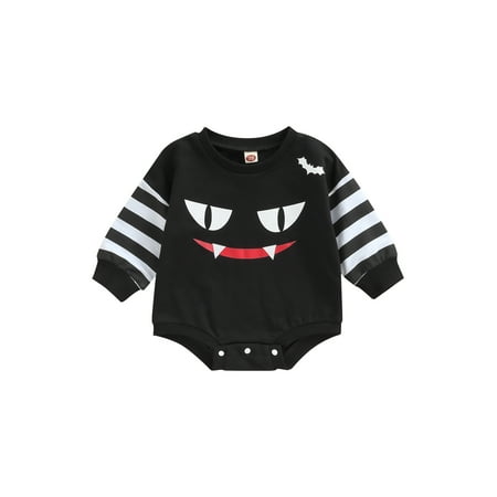 

Calsunbaby Halloween Newborn Baby Girls Romper Infant Boys Stripe Long Sleeve Bodysuit Outfits Pumpkin Clothes Black 12-18 Months