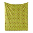thumbnail image 1 of Retro Soft Flannel Fleece Throw Blanket, Continued Scene Composition of Vertical Dash Lines and Nested Circles, Cozy Plush for Indoor and Outdoor Use, 50" x 70", Apple Green and Fuchsia, by Ambesonne, 1 of 5