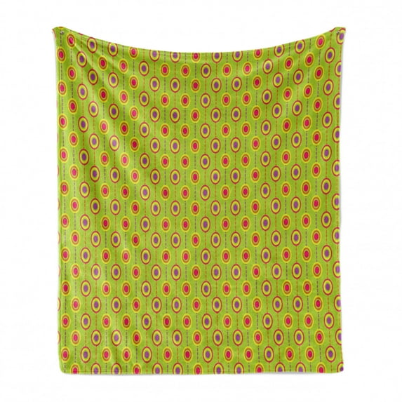 Retro Soft Flannel Fleece Throw Blanket, Continued Scene Composition of Vertical Dash Lines and Nested Circles, Cozy Plush for Indoor and Outdoor Use, 50" x 70", Apple Green and Fuchsia, by Ambesonne