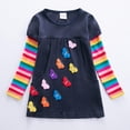 thumbnail image 2 of Vestido Para Niñas, Ropa Para Niñas, Ropa De Otoño Para Niños, Vestido De Manga Larga Con Bordado De Mariposa Y Dos Bolsillos De Arcoíris, Azul Marino Odeerbi LM103-201, 2 of 9