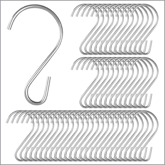 100 Pack S Hooks, 1.8125" L, Open Ended Version, Hang Clip Strip Merchandising Strips and Displays in Retail, Use at Home Hanging Jewelry, Kitchenware, Keys, SH-50