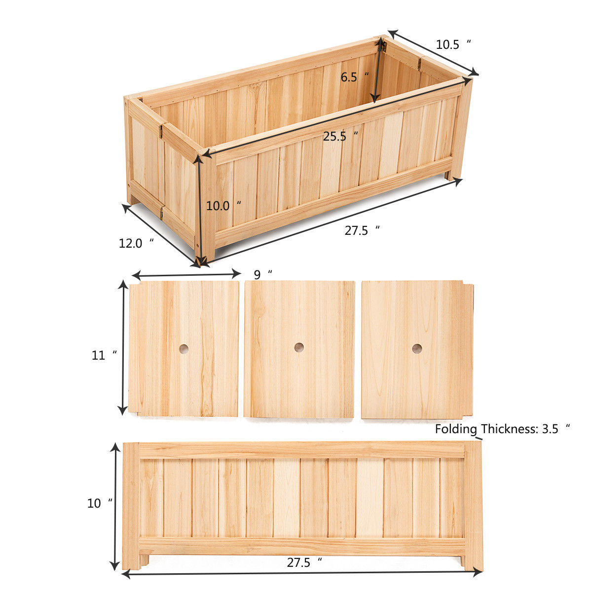 Costway Rectangle Wood Flower Planter Box Portable Raised