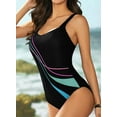 thumbnail image 3 of Eytino One Piece Swimsuit Women Color Block Print Swimsuits Criss-Cross Back V Neck Bathing Suits Athletic Padded Athletic Training Swimwear Black S Female, 3 of 6