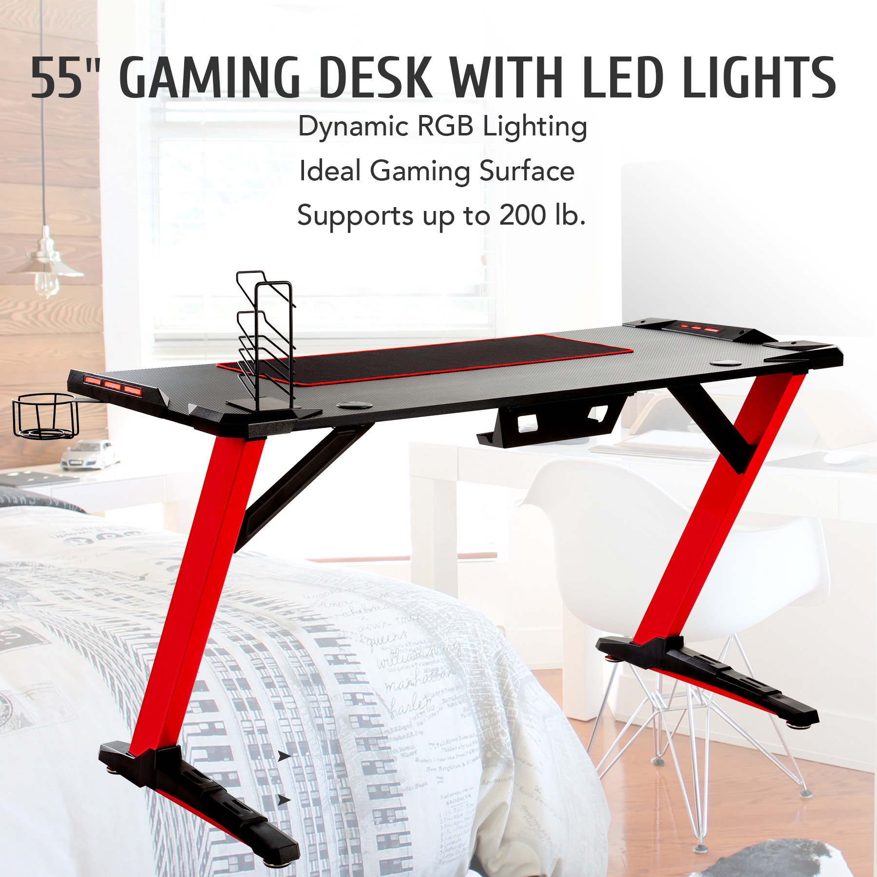 55 Gaming Table Z Shape Gaming Desk w 6Color LED India Ubuy