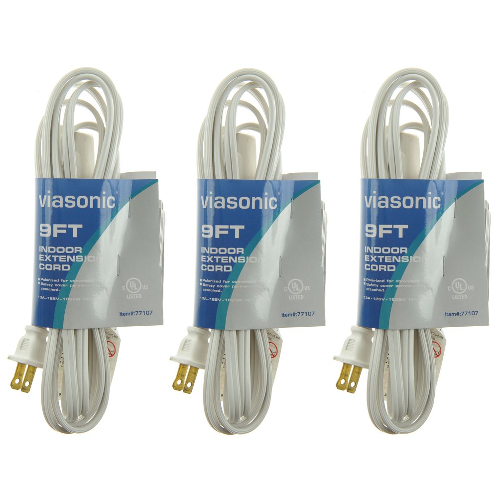 Viasonic Indoor Extension Cord MultiPack UL listed 9FT 3 Pack