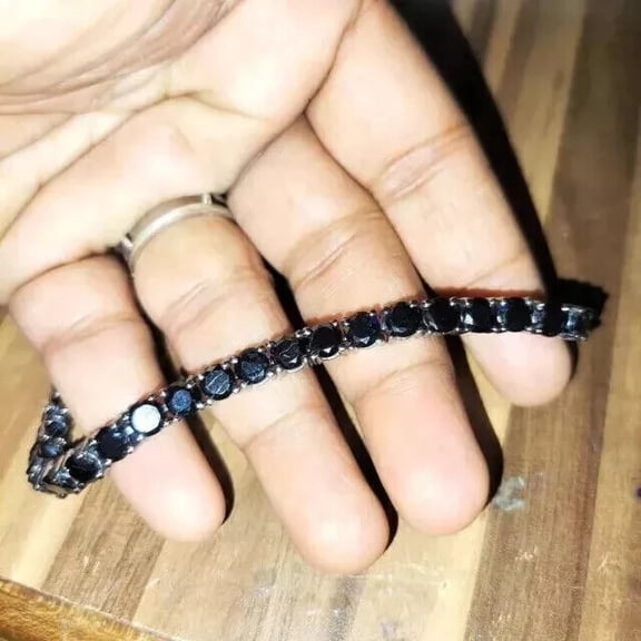 JALASH ONLINE 14K White Gold Plated 9Ct Round Lab-Created Black Diamond Tennis Bracelet 8"