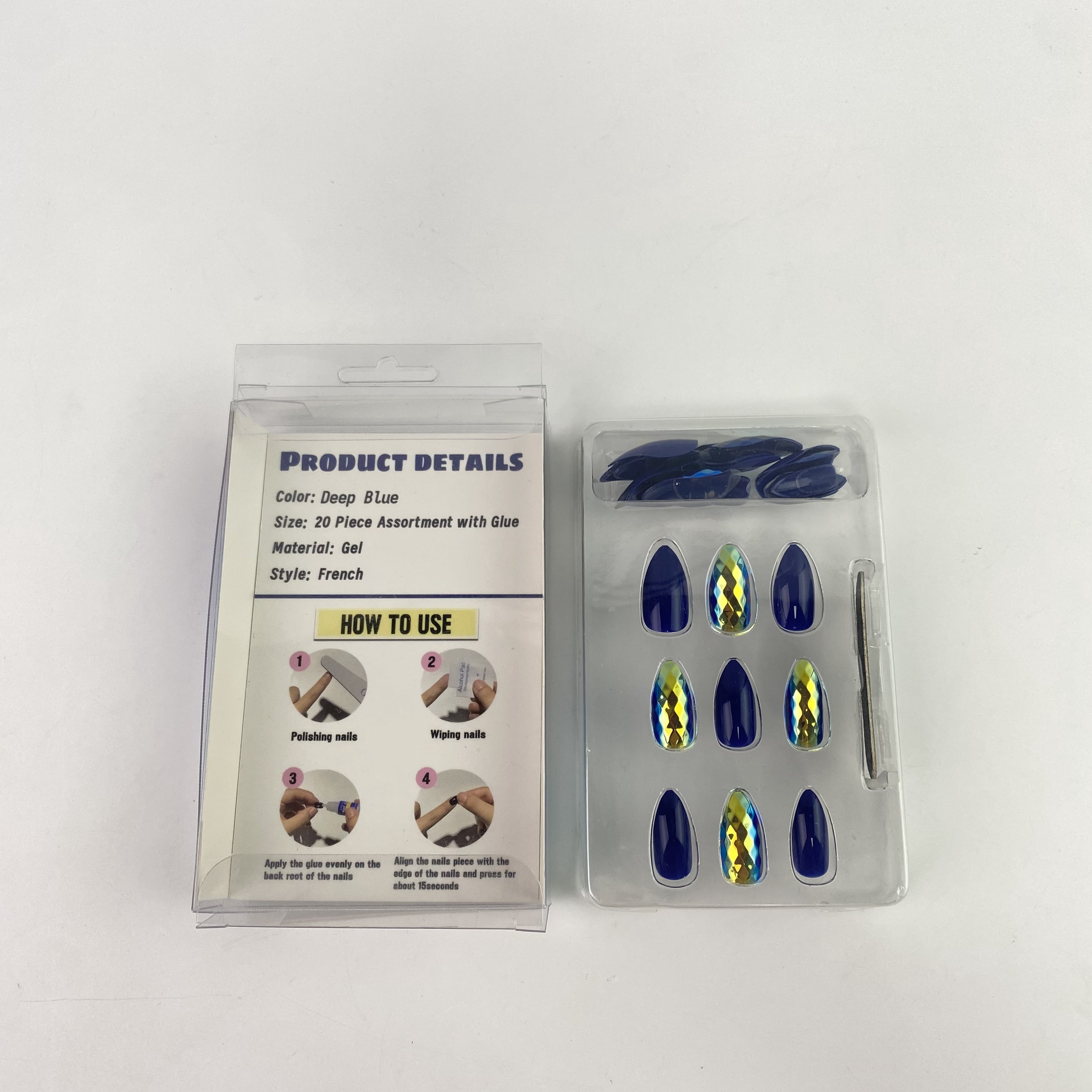 ezyjhz False nails,Blue Press on Nails Short Square Square Fake Nails Acrylic Solid Color Dark Blue False Nails Kits for Women Stick Glue on Nails 20 Pcs