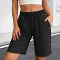 thumbnail image 2 of SOFTCCLO Running Shorts for Women Solid Color Athletic Fitness Knee Shorts Elastic Drawstring Pocket Casual Womens Shorts Black L, 2 of 7