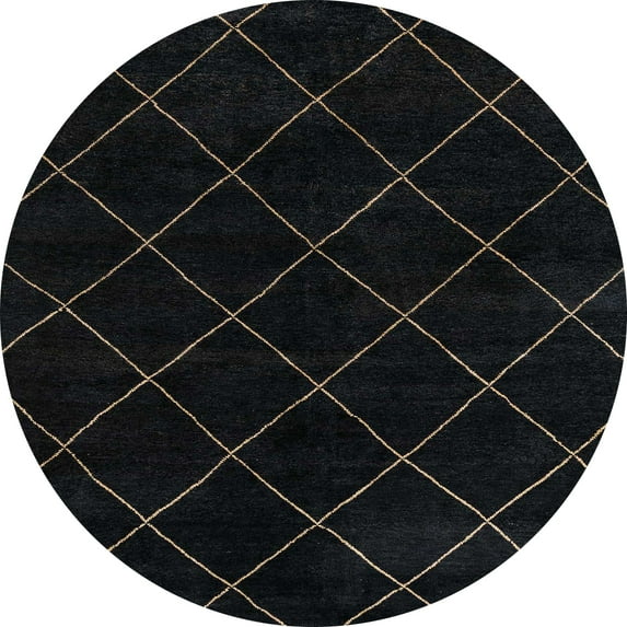 Ahgly Company Indoor Round Abstract Black Abstract Area Rugs, 6' Round