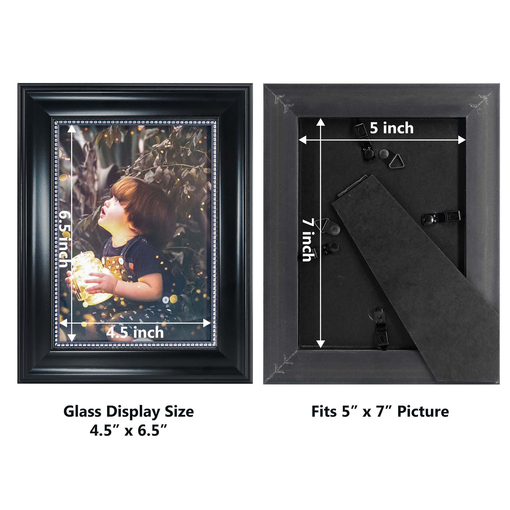GraduationMall Black with Silver Beads 5x7 Picture Frames for Wall or Tabletop 2-Pack