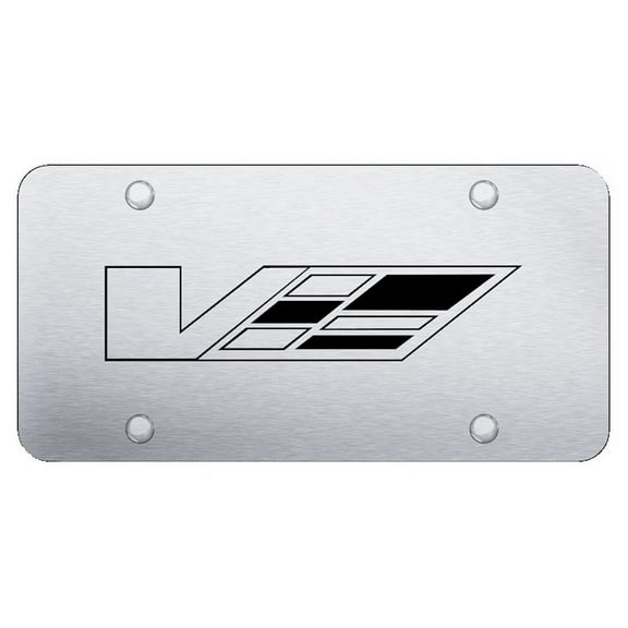 Cadilac V logo Laser Etched Logo License Plate (Brushed Chrome)