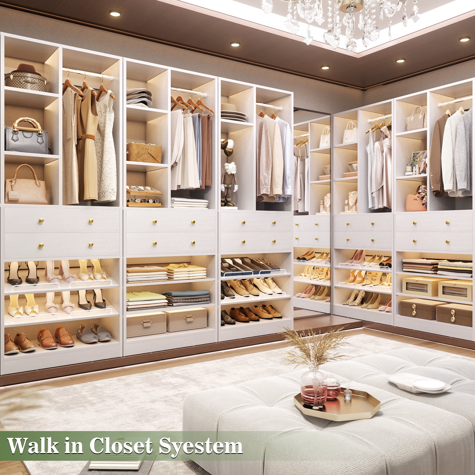 クローゼット　Aホワイト Homieasy 112 Inch (9.2 FT) Freestanding Wardrobe Closet Organizer
