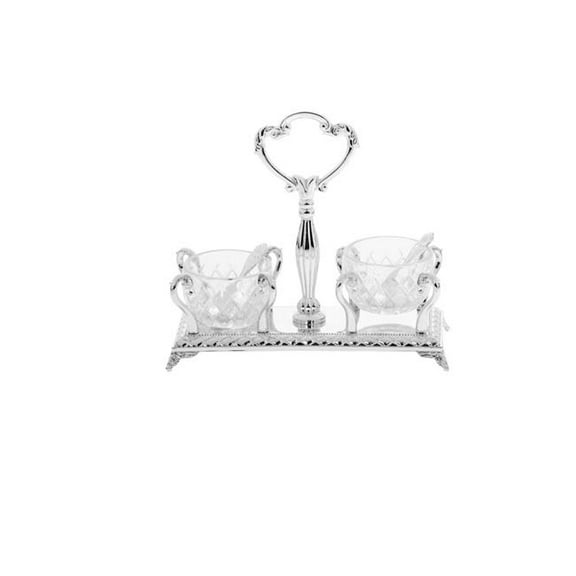 Legacy Judaica 3011 Salt & Pepper Set Double Silver Plated with Handle