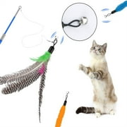 Qoosea Cat Feather Toys, 13PCS Replacement Teaser with Bell Refills and 2PCS Retractable Cat Wand Toy , Interactive Cat Wand for Kitten Cat Having Fun Playing