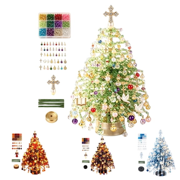 Christmas Tree DIY Beaded Christmas Tree Kit with Lights 3D Jingle Beads Merry Beads Christmas Tree Warm Light Mini Christmas Tree Handmade Holiday Decor