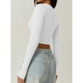 thumbnail image 4 of Women'S Square Neck Long Sleeve Double Lined Slim Fitted Casual Basic Crop Top White M, 4 of 5