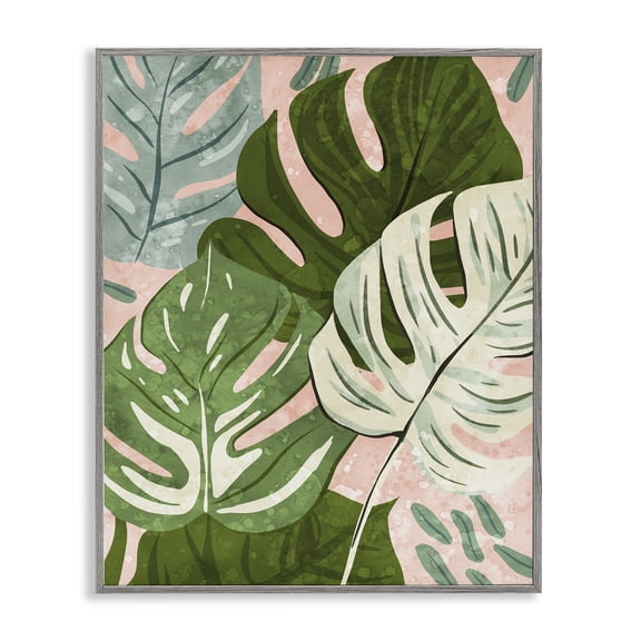 Stupell Industries Modern Layered Monstera Plant Leaves Gray Framed Giclee Art, 24 x 30, by Ziwei Li