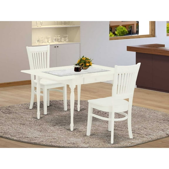East West Furniture Dining Table- Dining Chairs, MZVA3-LWH-W