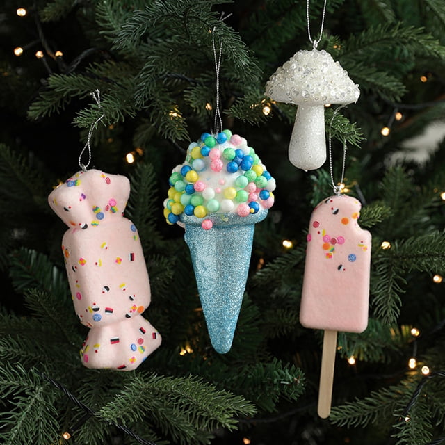 Xihbxyly Adornos de Helado con Temática de Postres Dulces, Diseños Brillantes y Coloridos, Decoración Navideña Original, Decoración Navideña Versátil, Ideal para Rellenar Calcetines Navideños, Tamaño