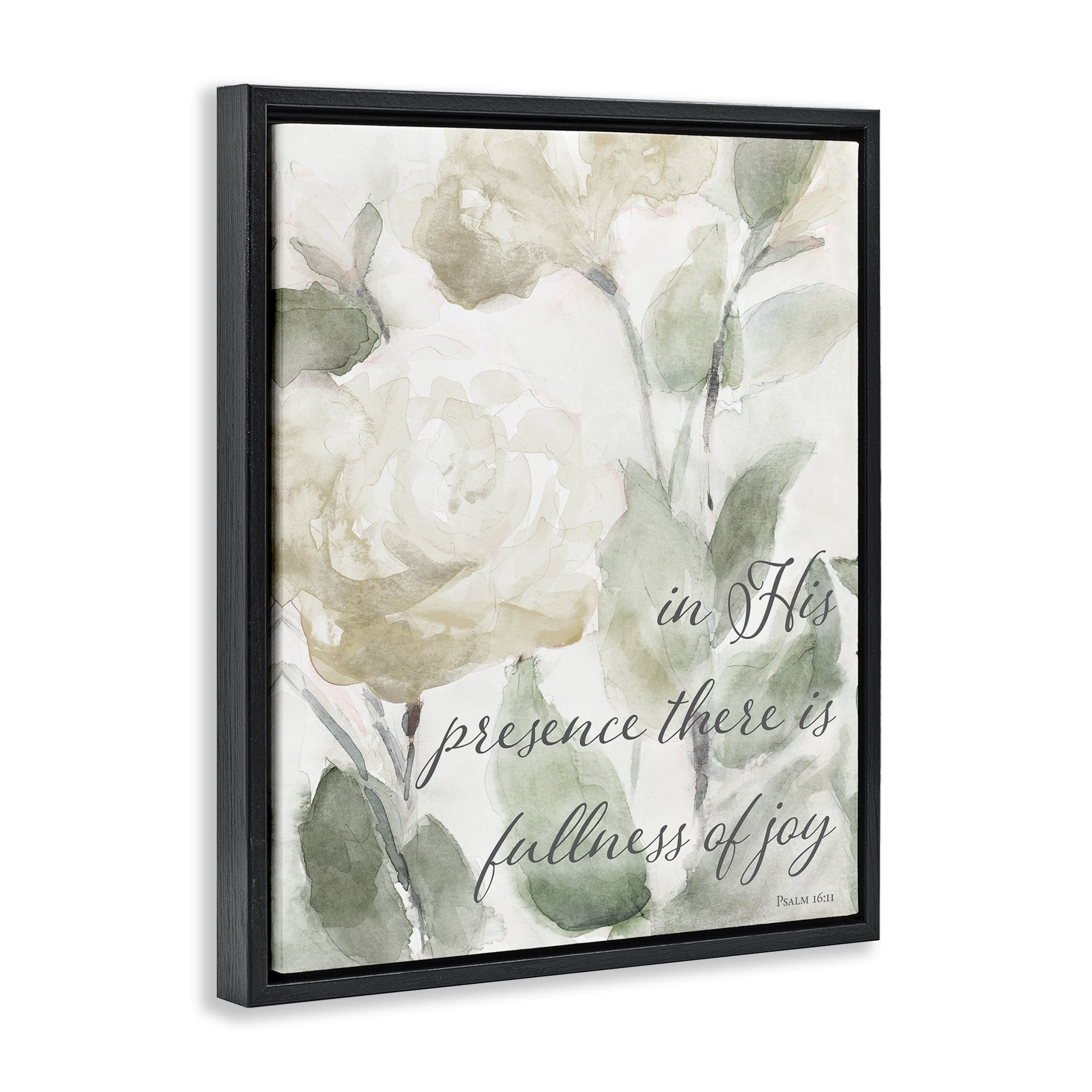 Stupell Industries His Presence Floral Scripture Black Framed Floater Canvas Wall Art, design by Lanie Loreth